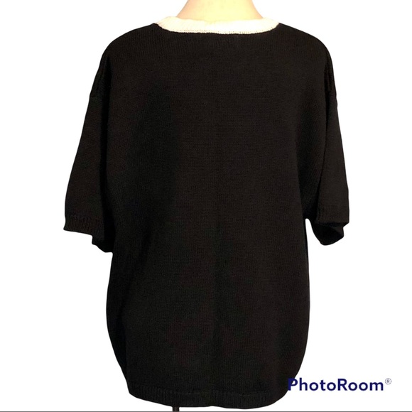 Joan Steele Embroidered Birdhouse Floral Sweater Short Sleeve Womens 1X Black - Picture 7 of 7